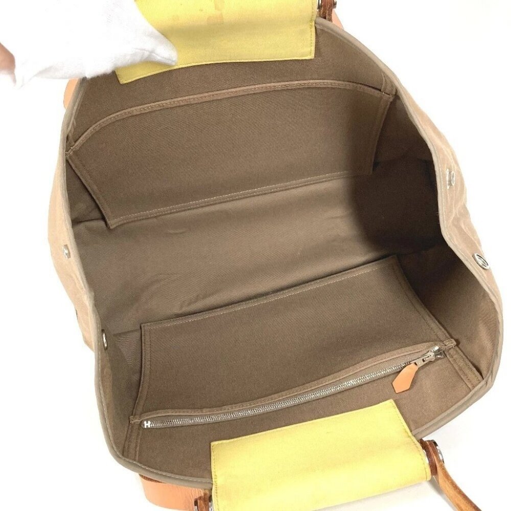 HERMES Bicolor Kabak Elan PM Shoulder Bag Tote Bag Leather/Canvas Beige/yellow - Picture 13 of 16